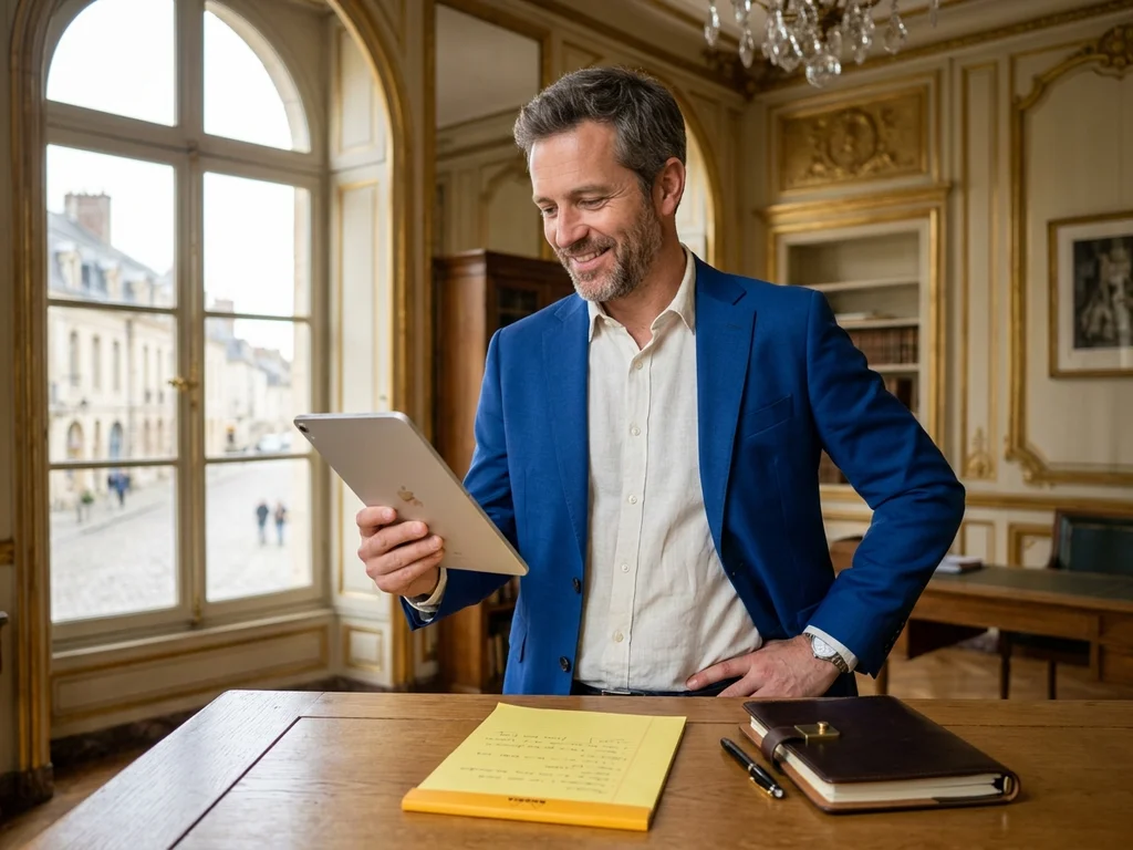 Portrait de Thomas, gérant à Versailles, illustrant la réussite commerciale grâce à la visibilité SEO locale.